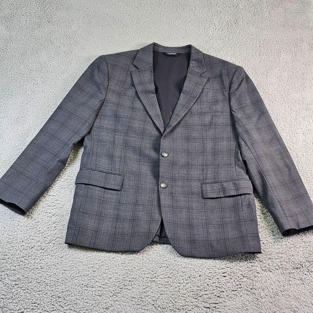 Jos. A. Bank Suit Jacket Mens 46R Gray Plaid Wool Blend Traveler Slim Fit